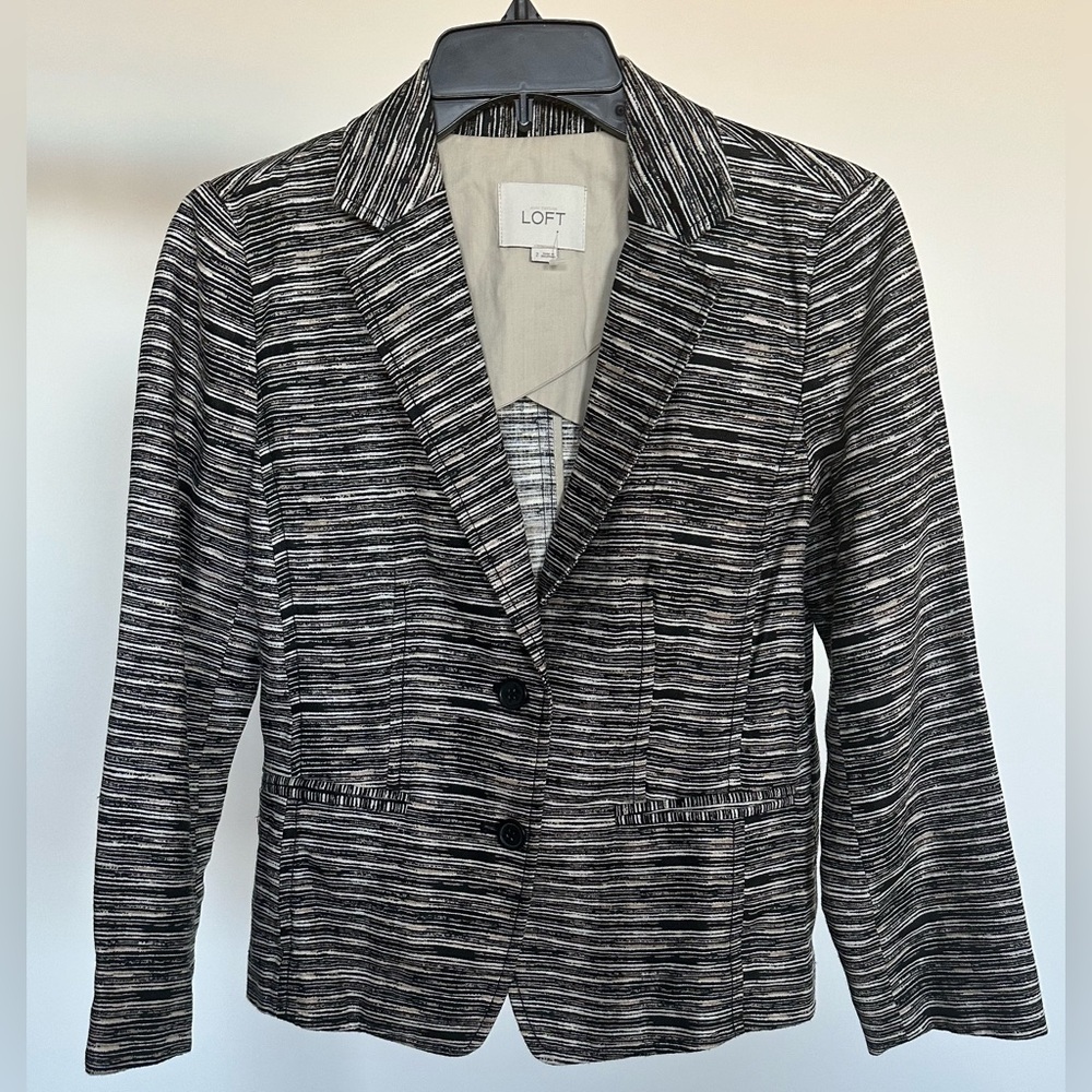 Ann Taylor Loft Cropped Jacket Blazer Beige Black Brown Size XS 2